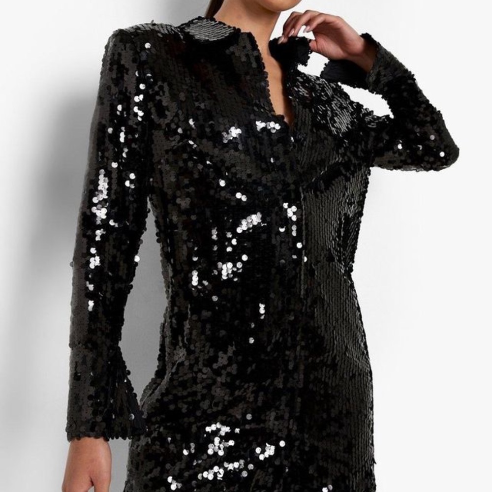 Luxury Black Sequin T-Shirt Dress, Perfect for Party or New Year's Outfit